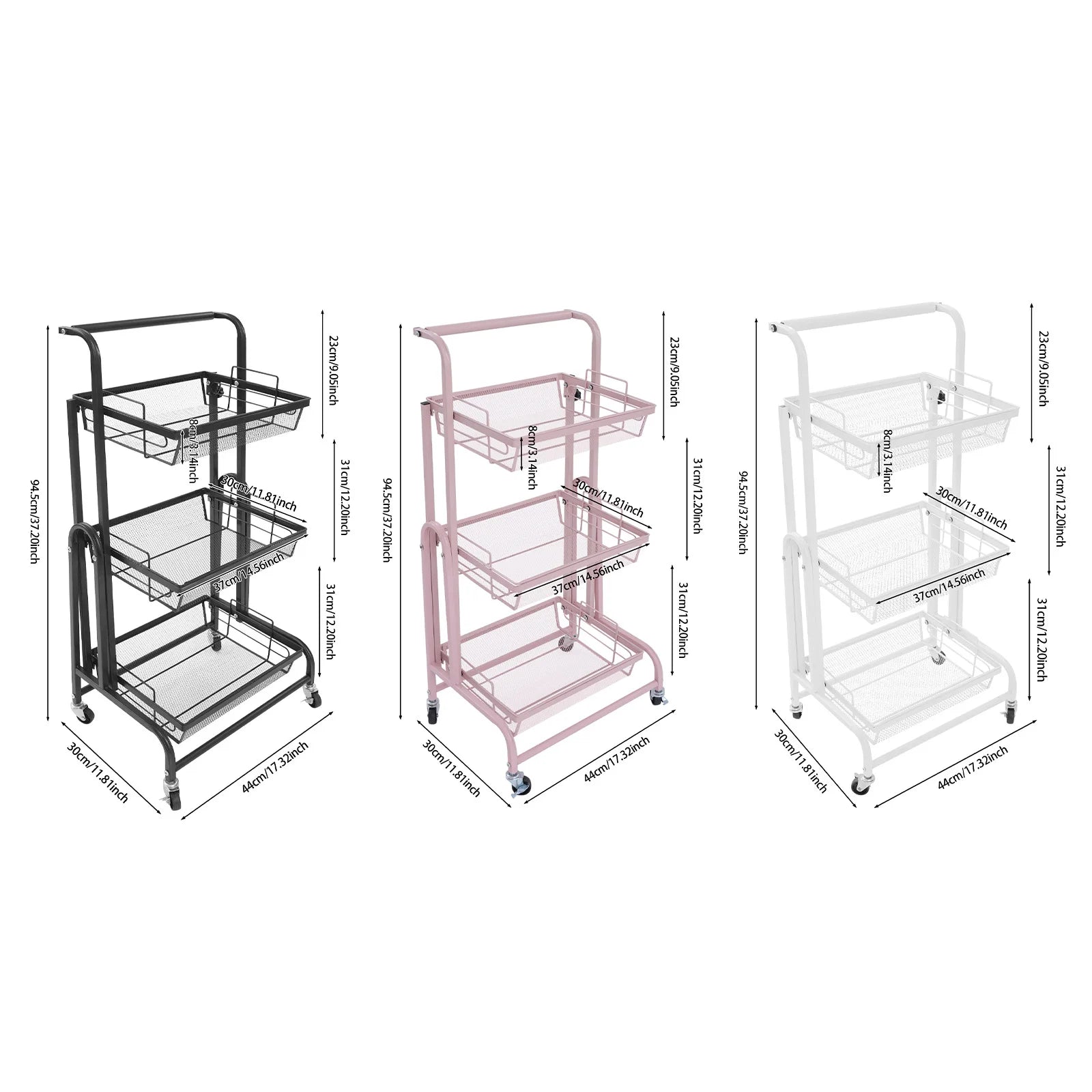 3-Tier Adjustable Rolling Storage Cart with Lockable Wheels – Multi-Room Organizer