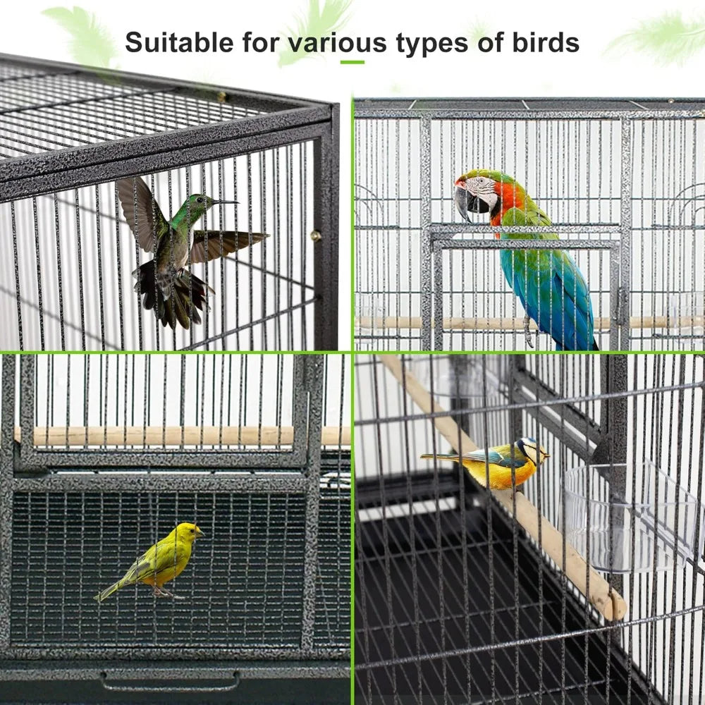 Standing Wrought Iron Birdcage – Large Parrot Flight Cage with Rolling Stand for Cockatiels, African Greys & Medium Birds