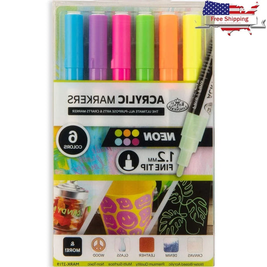 Neon Acrylic Paint Markers – 6-Pack Non-Toxic Fine Point Pens for Multi-Surface Art & Crafts 🎨