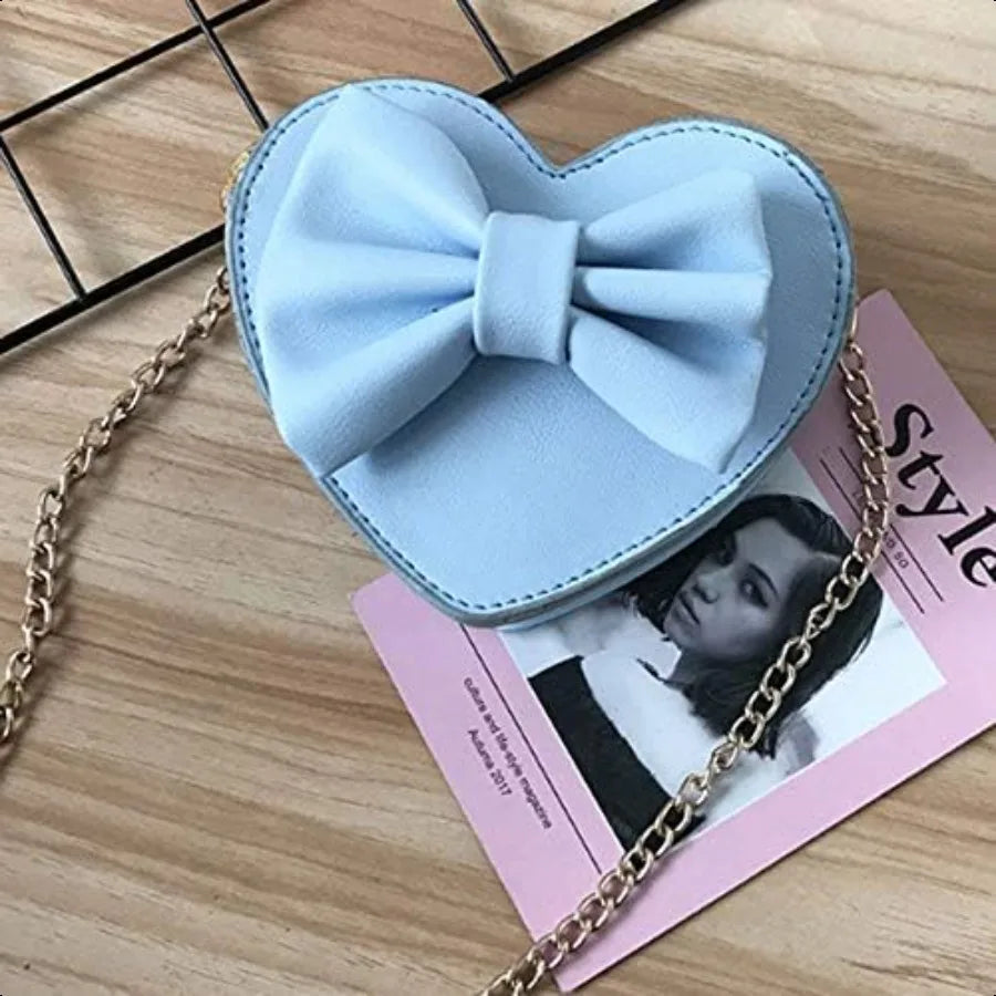 Girls Bowknot Mini Coin Purse – Heart Shape Crossbody Handbag, Shoulder Bag & Wallet by GoClothod