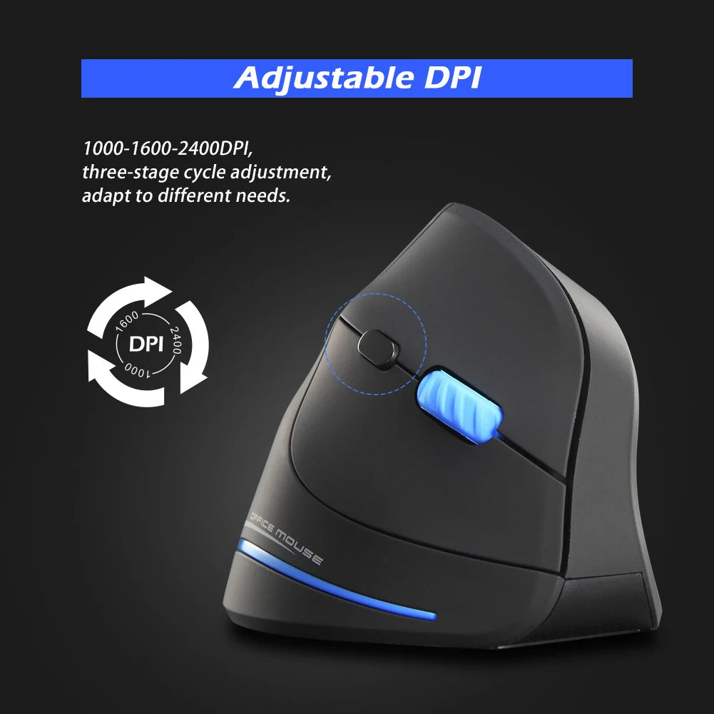 Zelotes F-35A Wireless Vertical Mouse – Ergonomic 6-Button Optical Mouse with USB Receiver, 3 Gears & 2400 DPI Adjustable