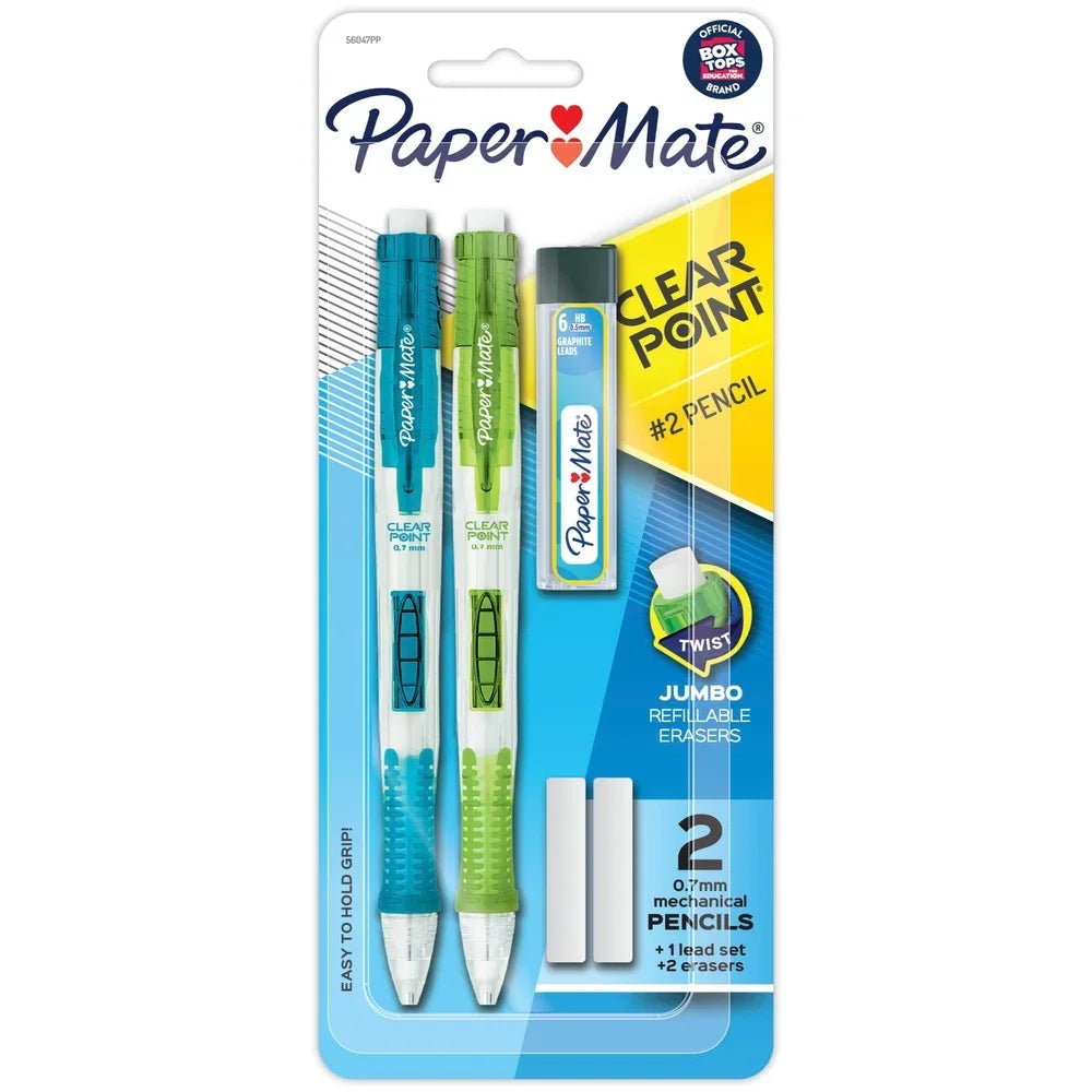 Clear Point Mechanical Pencils – 0.7 mm Lead with Advance Mechanism & Jumbo Eraser (2-Pack)