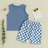 Baby Boy Summer Outfit – 2 Pcs Sleeveless Tank Top & Checkered Shorts Set for Toddler Casual Wear