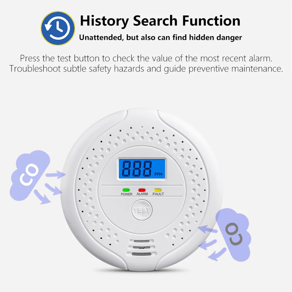 Digital Carbon Monoxide Detector – Battery Powered CO Sensor with Audible & Visual Alarm for Home and Warehouse Safety