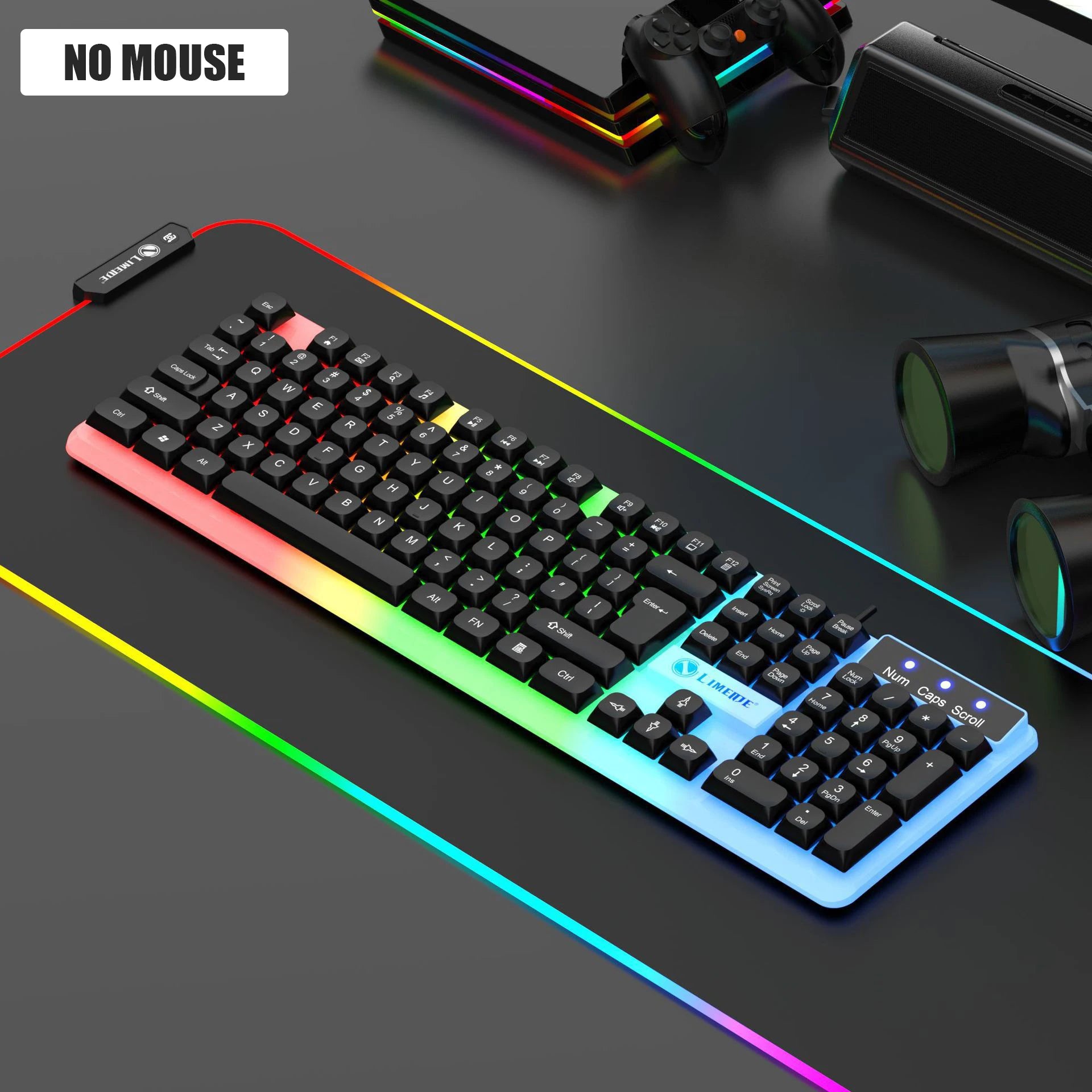 Limeide GTX350 Glow Keyboard and Mouse Kit – Upgraded USB Wired 104-Key Keyboard with Cap Cover & Optical Mouse for Home & Office