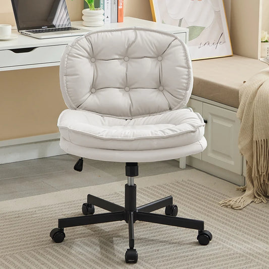 💺 Armless Office Desk Chair – PU Leather Wide Cross-Legged Task Chair with Wheels & Adjustable Swivel