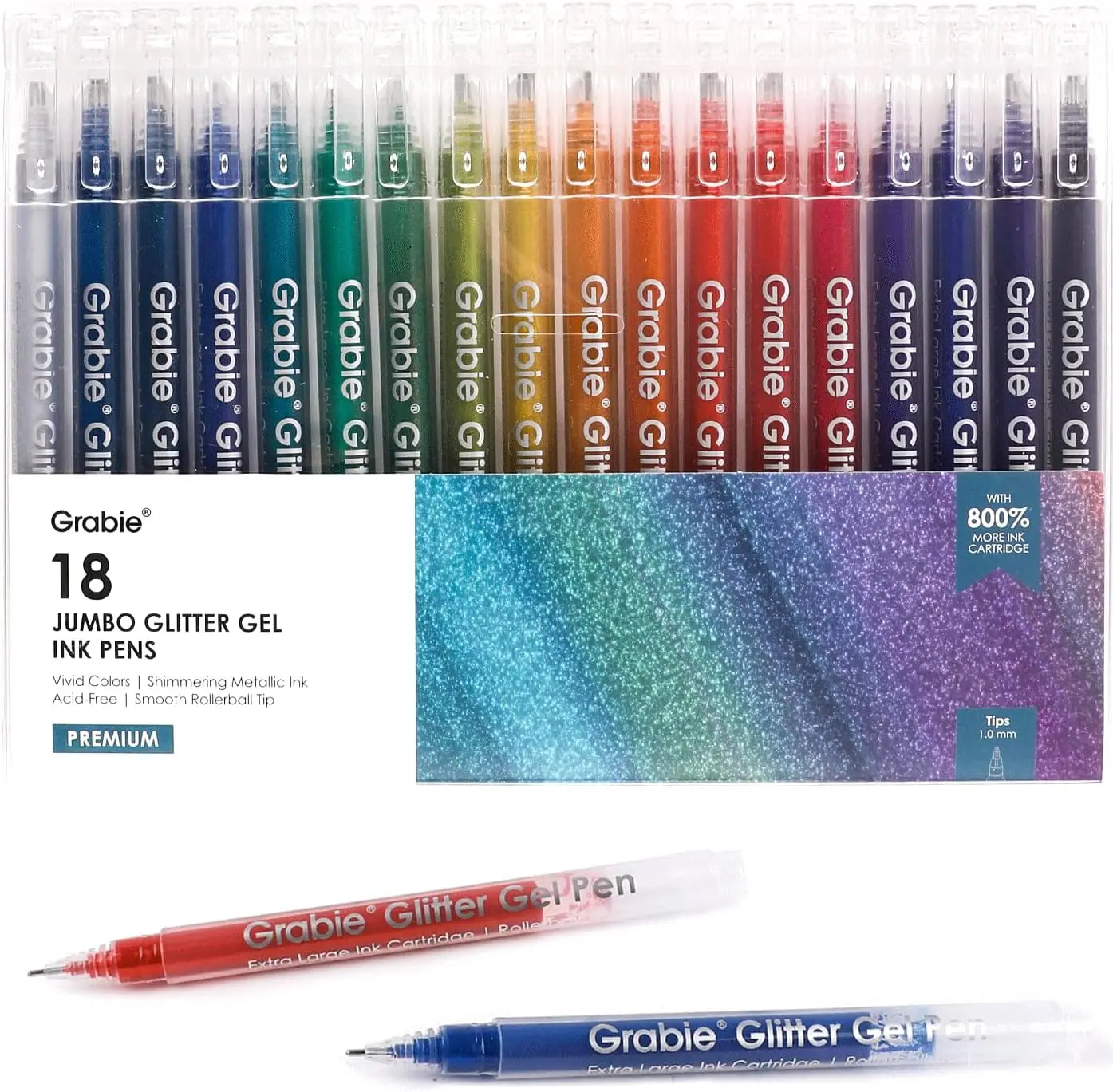 Glitter Gel Pens Set (18 Colors) – Metallic Sparkle Retractable Pens for Coloring & Creative Writing