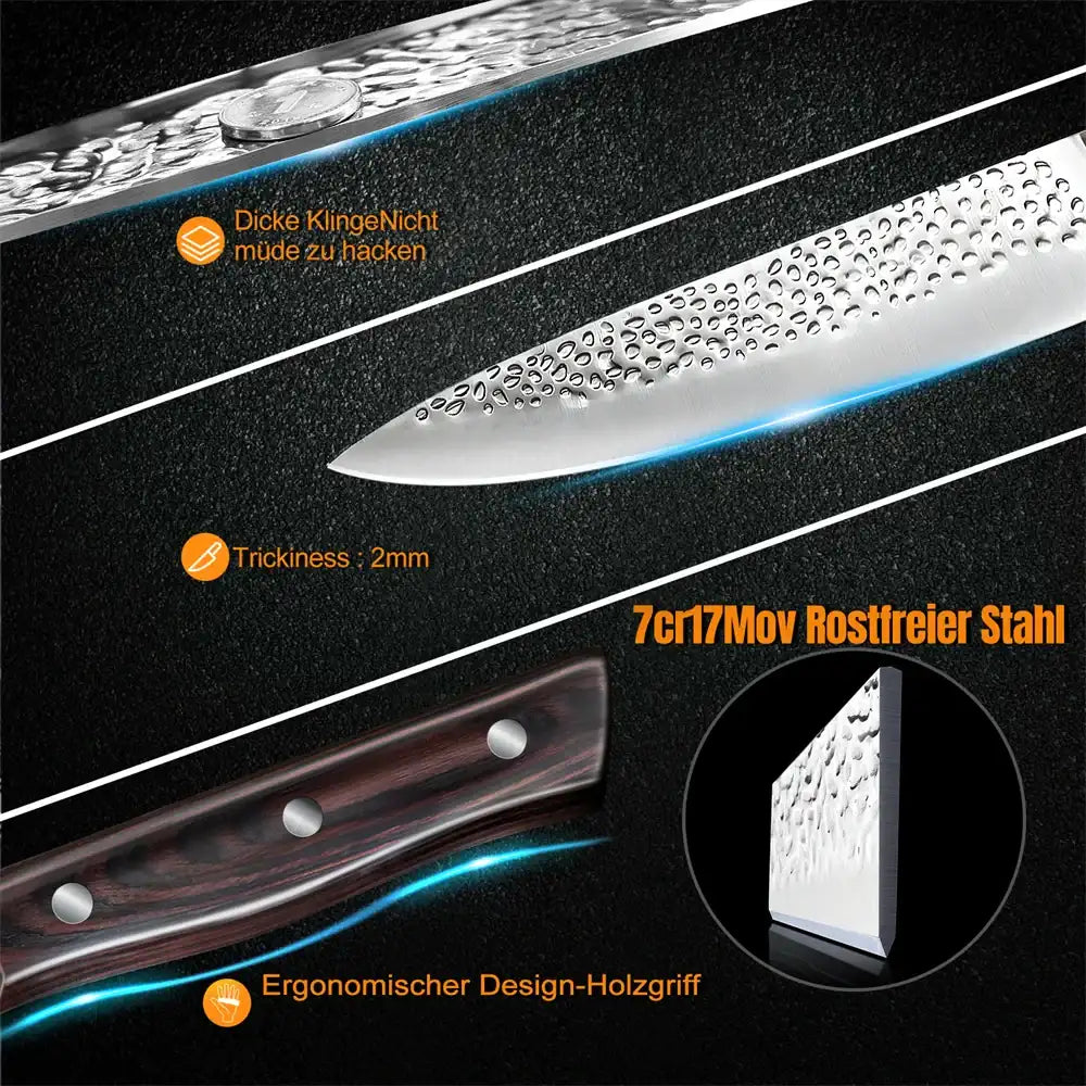 8-Piece Hammer-Pattern Chef & Santoku Knife Set – Premium Kitchen Cutting Blades