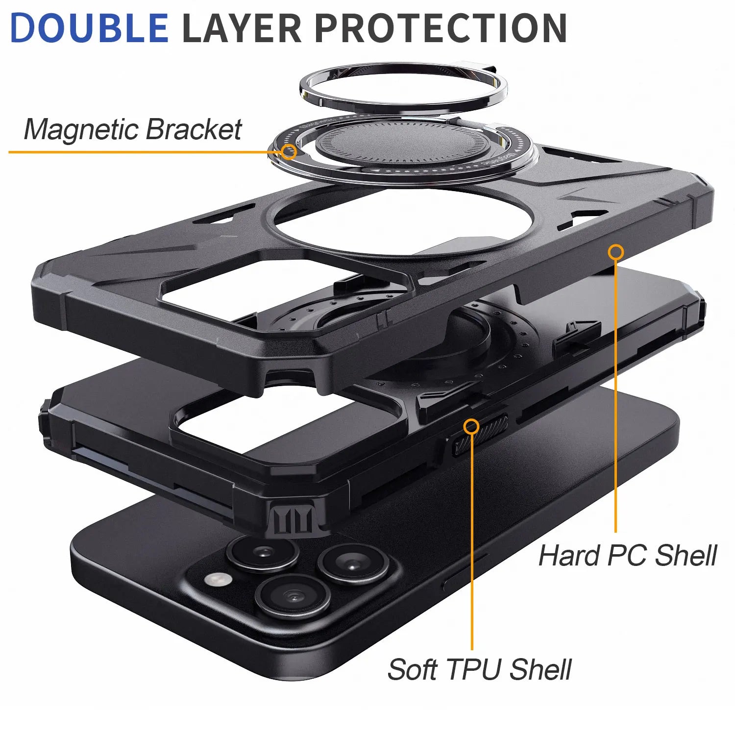 Heavy Duty Rugged Hybrid Case for iPhone 15/15 Plus/15 Pro/15 Pro Max – Magnetic Shockproof Cover with Ring Kickstand