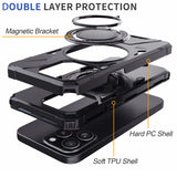 Heavy Duty Rugged Hybrid Case for iPhone 15/15 Plus/15 Pro/15 Pro Max – Magnetic Shockproof Cover with Ring Kickstand