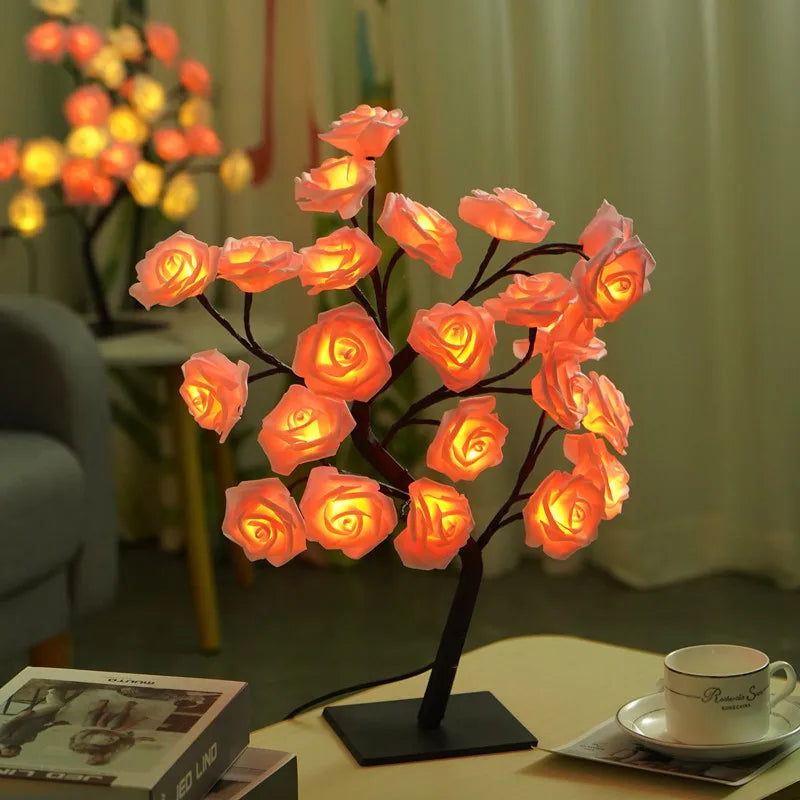 LED Rose Tree Lights – 24 LEDs USB Operated Table Lamp, Romantic Atmosphere Lighting for Wedding, Party, Birthday & Home Decoration
