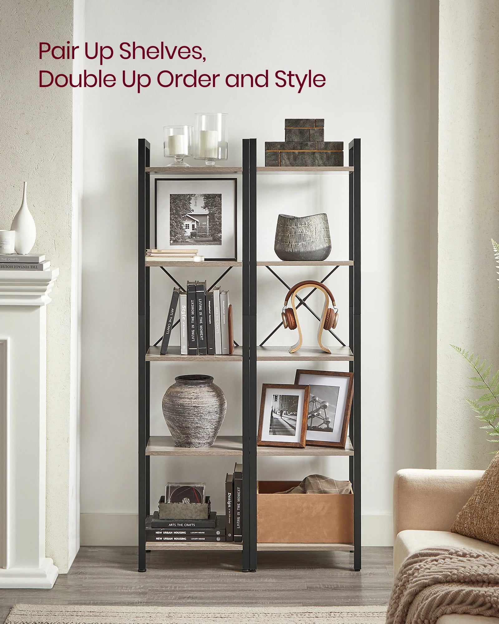 📚 VASAGLE 5-Tier Tall Bookshelf – Narrow Skinny Bookcase with Steel Frame for Living Room, Home Office & Study