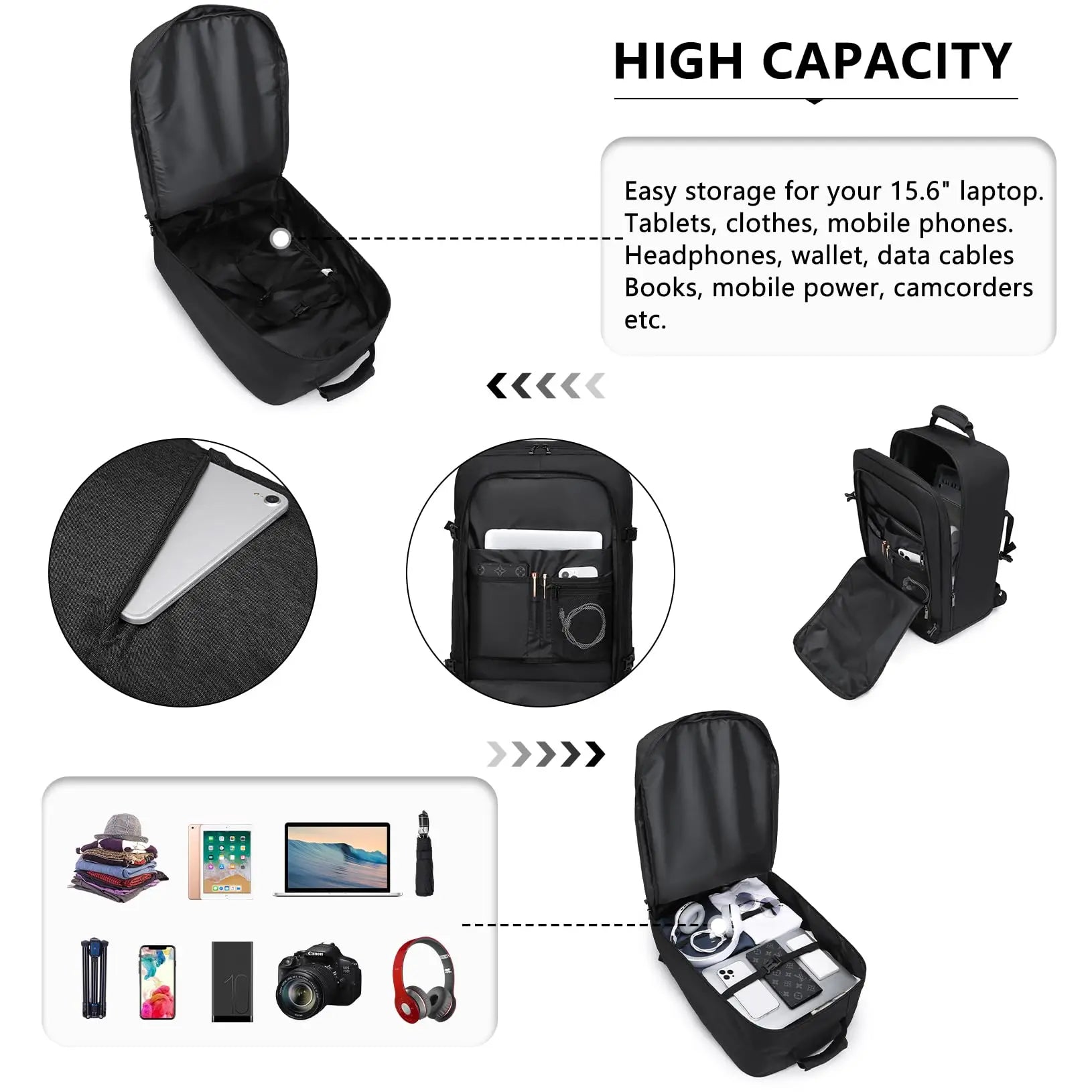 KONO 38L Carry-On Backpack (55×35×20 cm) – Cabin Size Travel Hand Luggage Shoulder Bag