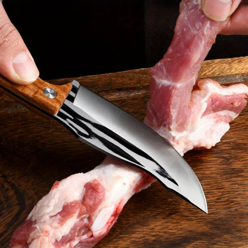 3Pcs Forged Stainless Steel Kitchen Knife Set – Thin Blade Meat Cleaver & BBQ Cutting Knives