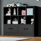 🪵 Black Wood 12-Cube Bookshelf with 4 Doors – 3-Tier Storage Cabinet with Adjustable Shelves for Bedroom & Living Room
