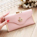 Women’s Crown Style Long Wallet – Elegant PU Leather Hasp & Zipper Clutch with Coin Pocket, Card Holder & Portable Design