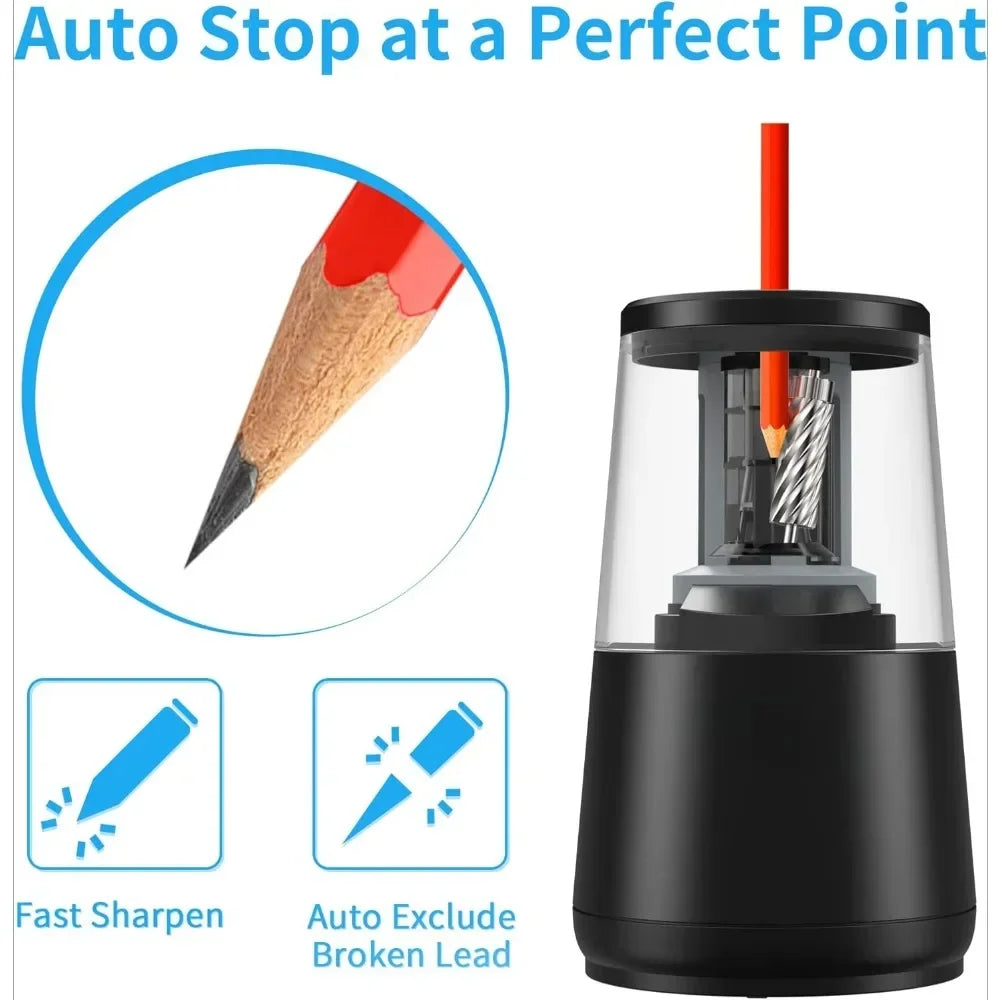 Electric Pencil Sharpener – Heavy-Duty Helical Blade, Auto-Stop for No.2 & Colored Pencils (6-8 mm)