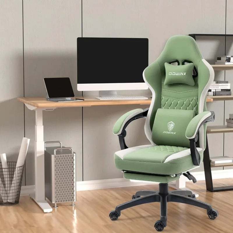 Dowinx Ergonomic Gaming Chair – Breathable Fabric Gamer Seat with Gel Pad, Pocket Spring Cushion & Storage Bag, Green