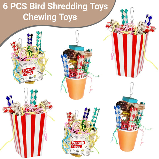 6PCS Bird Chew & Foraging Toys – Shredding Training Toys for Small & Medium Parrots, Budgies, Cockatiels, Lovebirds & Conures