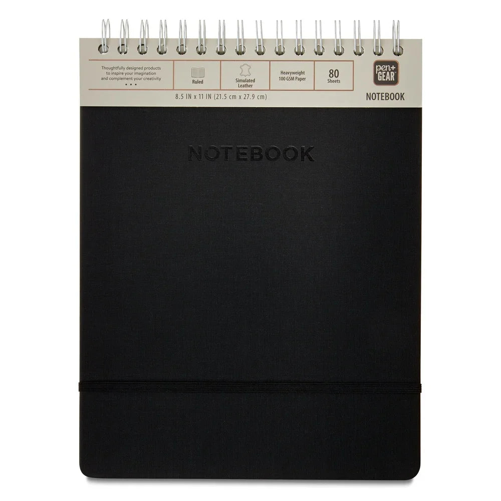Top-Spiral Simulated Leather Notebook 8.5″×11″ – 160 Pages, 80 Ruled Sheets, Heavyweight Paper