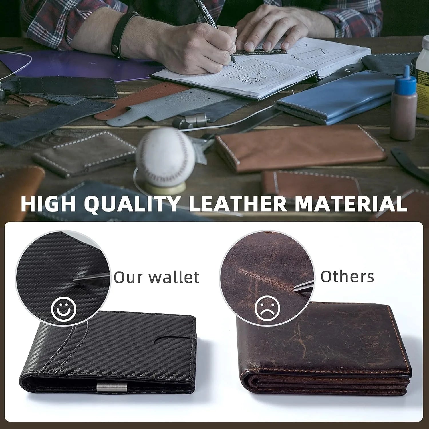 Men’s Minimalist Slim Leather Wallet – RFID Blocking Bifold with Money Clip for Front Pocket Carry