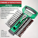 24-Tooth Drive Socket Wrench Set — 1/4" + 3/8" + 1/2" Ratchet | Compact Multi-Socket Kit for Car & Mechanical Repair