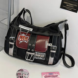 Y2K Punk PU Leather Crossbody Bag – Adjustable Strap Hobo Tote for Women