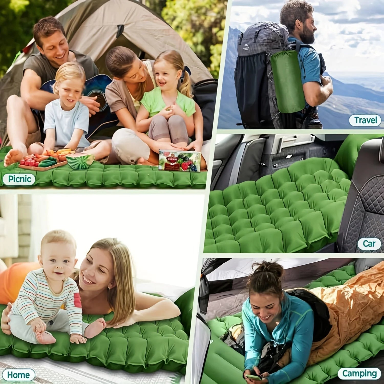 Outdoor Inflatable Sleeping Mat – 4" Thick Camping Air Mattress with Built-In Pillow & Pump for Hiking 🏕️💤