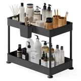 2-Tier Under-Sink Organizer Cabinet Storage – Pull-Out Shelf with Utility Hooks & Side Caddy