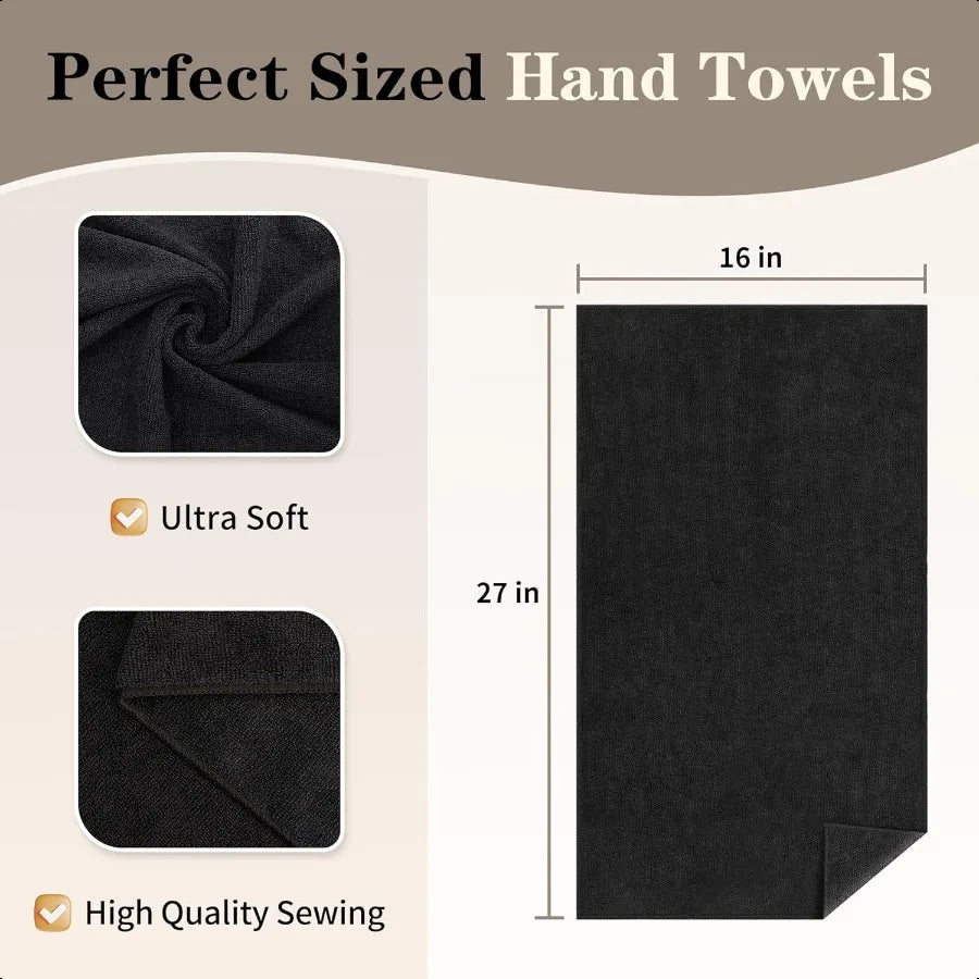 12-Pack Black Hand Towels – Quick-Dry Gym & Salon Towels for Bathroom & Spa