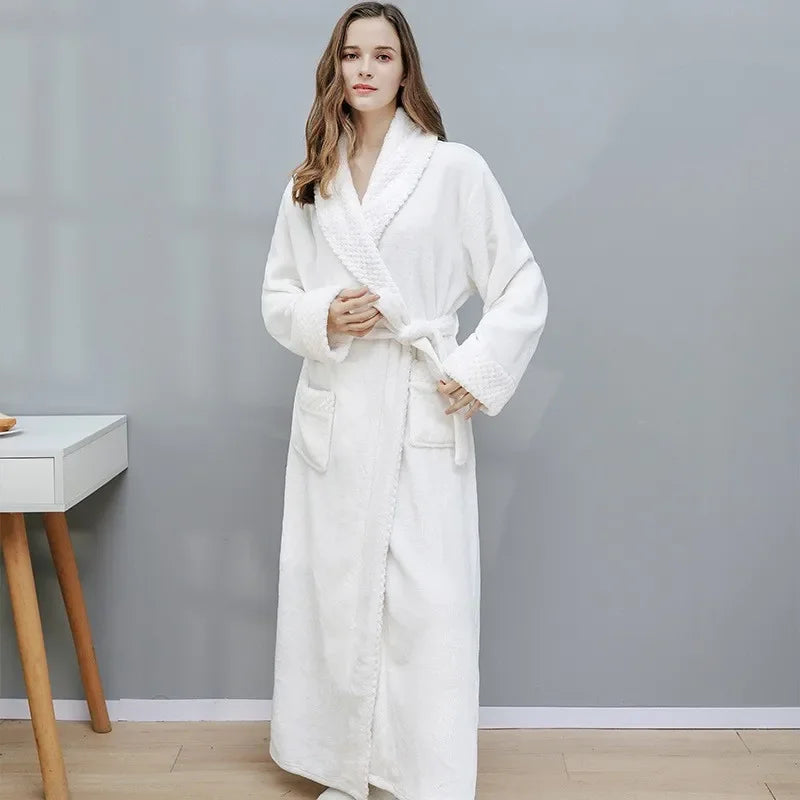 Thick Coral Velvet Bathrobe – Warm Winter Long Robe for Men & Women | Soft Couple Pajama Robe & Shower Wrap