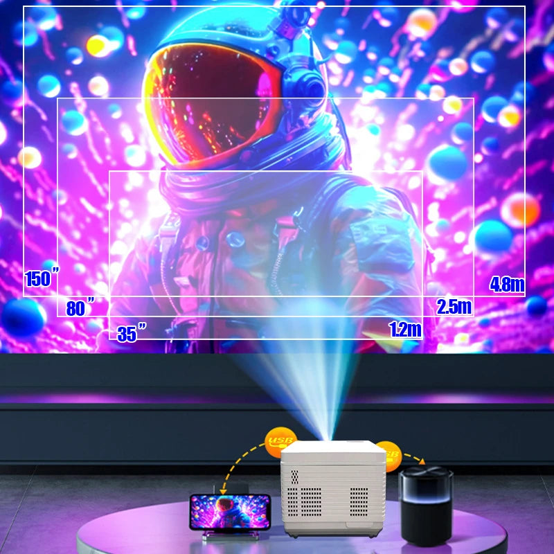 Portable HD Mini Projector – 1280×720p LED, 240 ANSI Lumens, Bluetooth & Wi-Fi, Short-Throw Home Media Player