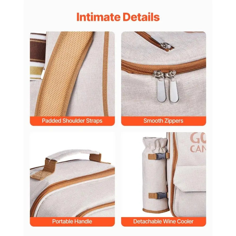 Picnic Backpack for Four — Insulated Cooler Compartment & Blanket Set for Beach and Outdoor Adventures