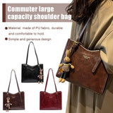 Women’s Vintage Shoulder Tote Bag – Retro Large-Capacity Handbag with Pendant, Fashion Shoulder Purse for Travel & Daily Use