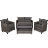 “4-Piece Rattan Patio Conversation Set – Outdoor Furniture with Cushioned Loveseat, 2 Chairs & Coffee Table”