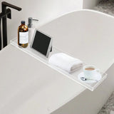 Expandable Bathtub Caddy Tray with Wine Glass & Book Holder – Luxury Acrylic/ Bamboo Bath Table Rack
