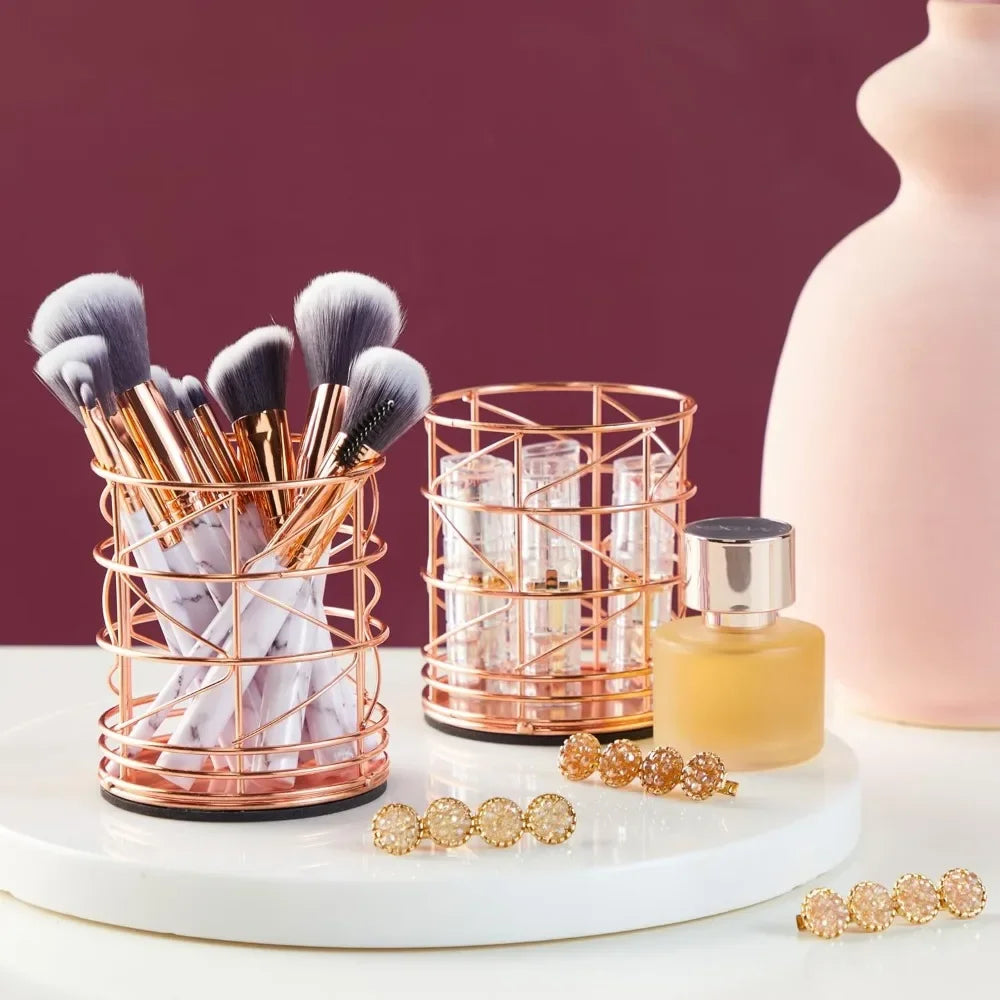 2-Pack Rose Gold Pen Holder Desk Organizer Cups – Stylish Storage for Pens, Brushes & Office Supplies
