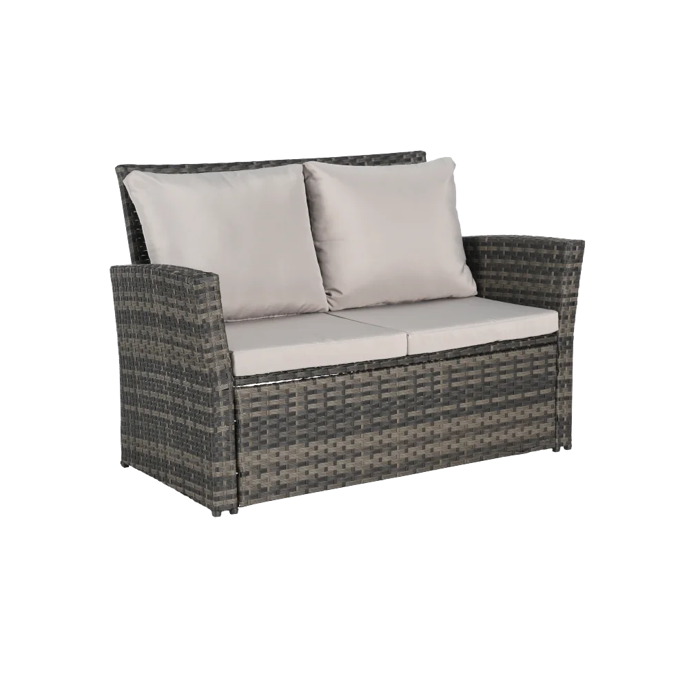 “4-Piece Outdoor Patio Furniture Set – Rattan Chairs with Sofa & Tempered Glass Coffee Table”