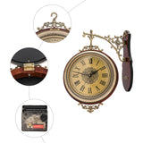 Vintage Double-Sided Wall Clock – Silent Industrial Wall Mounted Round Clock for Living Room, Kitchen & Office Décor
