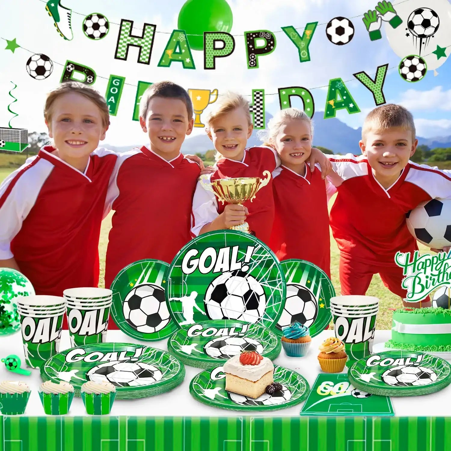 “113-Piece Soccer Party Decorations Set – Birthday Banner, Balloons, Tableware, Plates & Accessories for Soccer-Themed Parties”