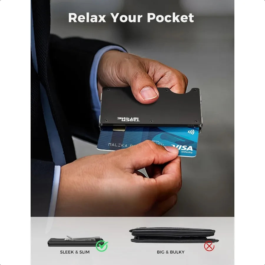 Slim RFID-Blocking Metal Wallet for Men – Minimalist Aluminum Credit Card Holder with Money Clip (Holds up to 12 Cards)