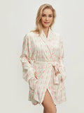 Women’s Elegant Floral Long Sleeve Robe – Belted Lapel-Collar Loungewear with Pockets for Spring & Autumn Nights
