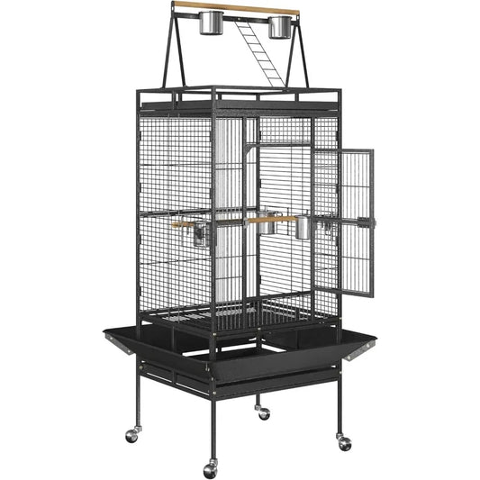 Playtop Parrot Cage – Heavy-Duty Wrought Iron Bird Cage with Rolling Stand, Large Pet Bird House for Parrots & Cockatiels