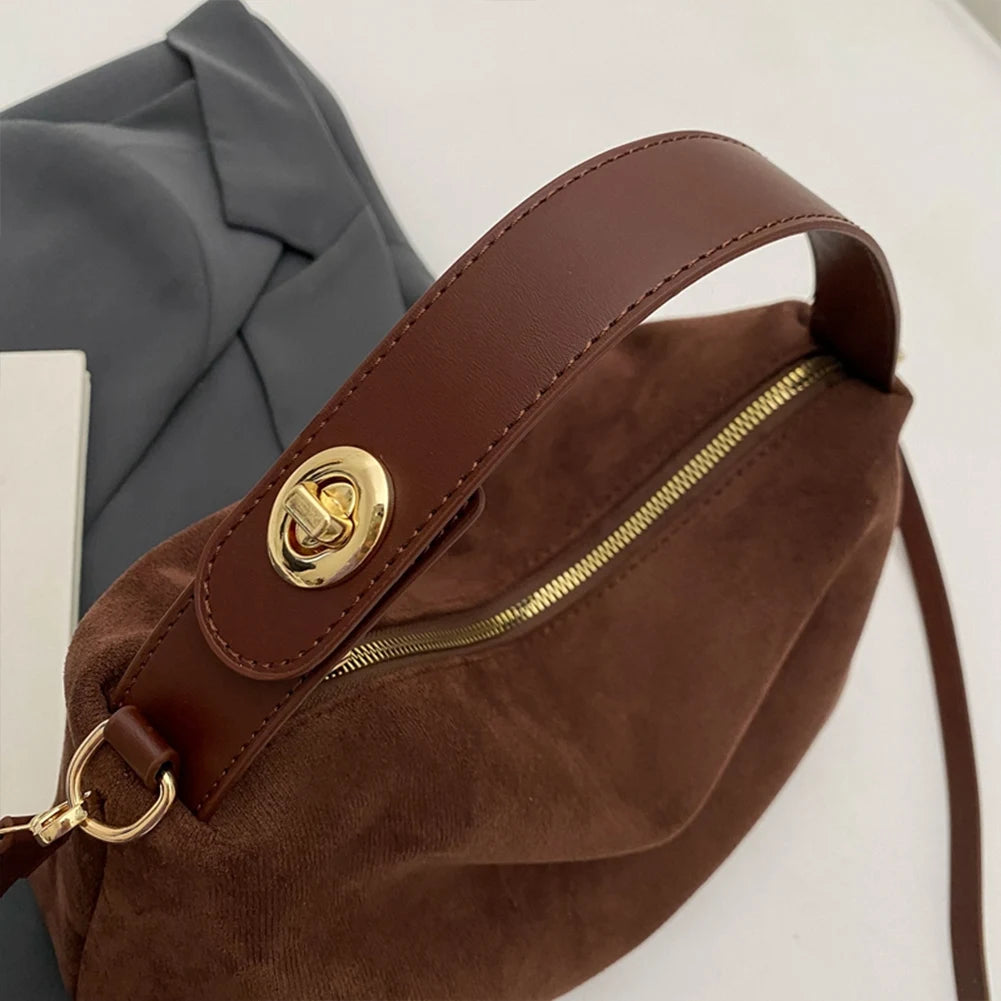 Women’s Suede Crossbody Hobo Bag – Adjustable Strap Satchel with Inner Pocket & Zipper Clutch for Work & Travel 👜✨