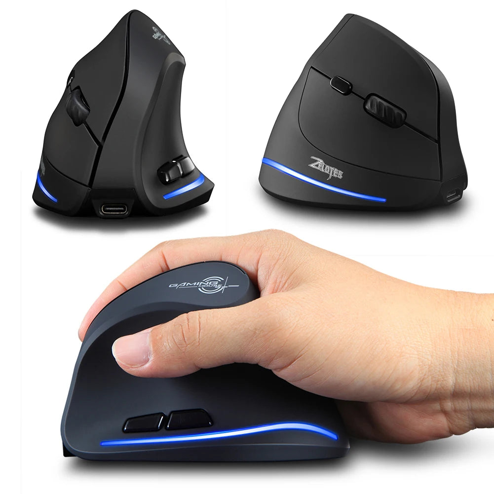 Vertical Ergonomic Wireless Mouse – Rechargeable 2.4G & Bluetooth Dual-Mode Mouse with 7 Buttons for Laptop, PC & MacBook