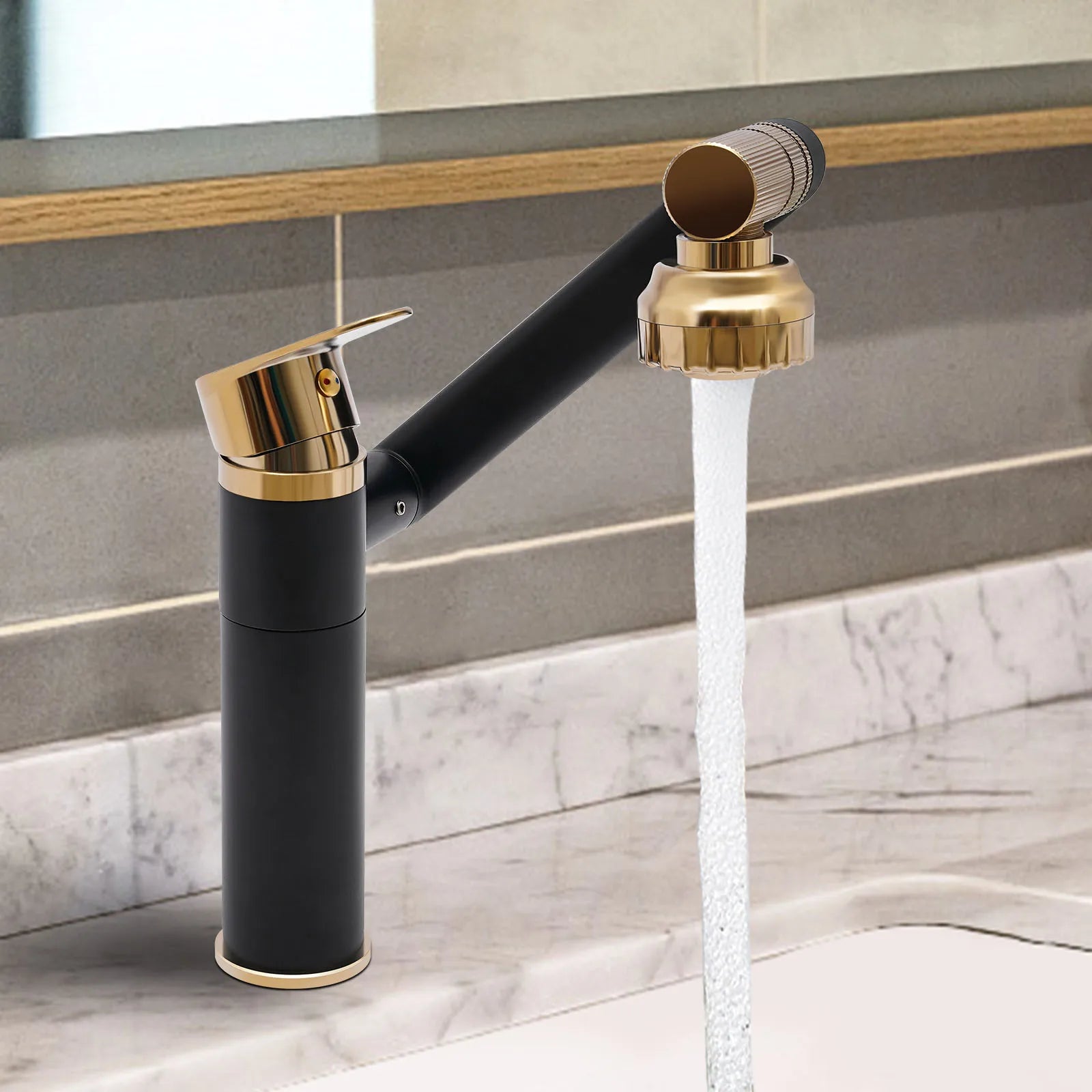 Bathroom Sink Faucet – 360° Swivelling Mixer with Dual Water-Outlet Modes & Hose Connection