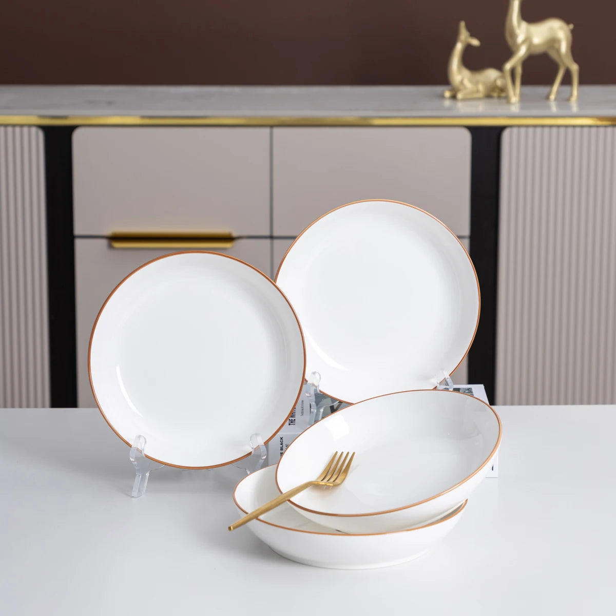 8-Piece Elegant Porcelain Tableware Set – Premium Ceramic Bowls & Plates for Home & Gift