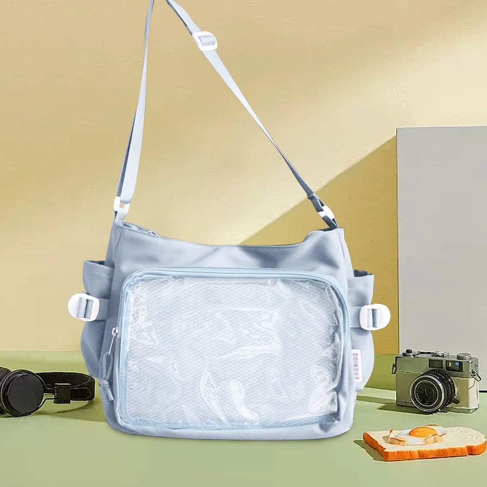 Women “ITA” Bag Japanese-Style Clear Window Shoulder Purse – Multi-Pocket Adjustable Strap Chic Hobo Bag