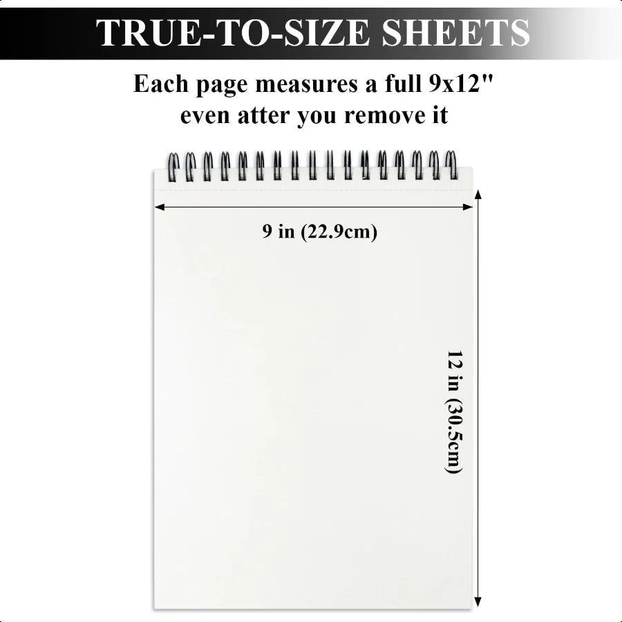 9×12″ Spiral Sketchbook Drawing Pad – 100 Sheets 100 gsm (68 lb) Art Paper Notebook
