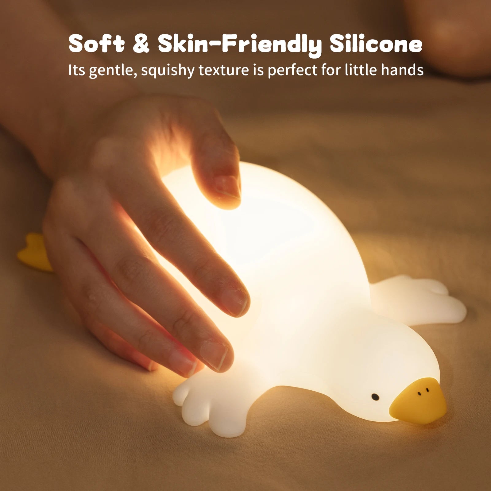 Duck Night Light for Kids – Rechargeable Silicone Tap Control Nursery Lamp, 3 Brightness Levels, Auto-Off LED Squishy Bedside Light